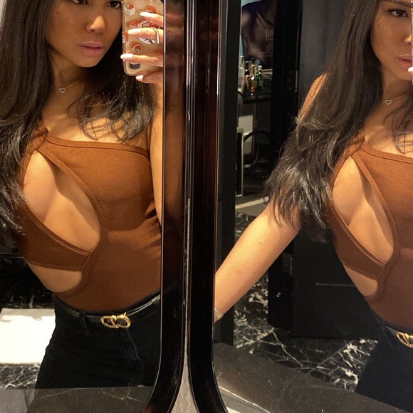 Brown cutout bodycon bodysuit - Picture 3 of 3